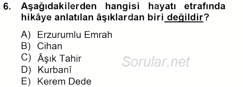 Halk Hikayeleri 2013 - 2014 Ara Sınavı 6.Soru