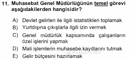 Kamu Mali Yönetimi 2016 - 2017 Ara Sınavı 11.Soru