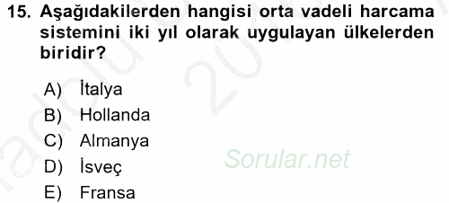 Kamu Mali Yönetimi 2016 - 2017 Ara Sınavı 15.Soru