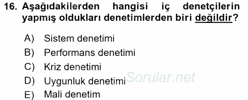 Kamu Mali Yönetimi 2016 - 2017 Ara Sınavı 16.Soru