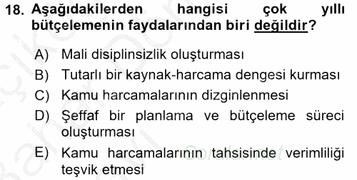 Kamu Mali Yönetimi 2016 - 2017 Ara Sınavı 18.Soru