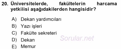 Kamu Mali Yönetimi 2016 - 2017 Ara Sınavı 20.Soru