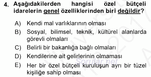 Kamu Mali Yönetimi 2016 - 2017 Ara Sınavı 4.Soru