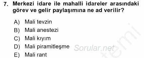 Kamu Mali Yönetimi 2016 - 2017 Ara Sınavı 7.Soru