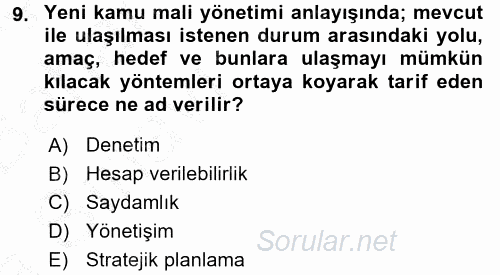 Kamu Mali Yönetimi 2016 - 2017 Ara Sınavı 9.Soru