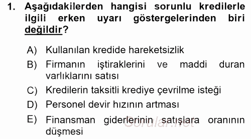 Bankalarda Kredi Yönetimi 2015 - 2016 Ara Sınavı 1.Soru