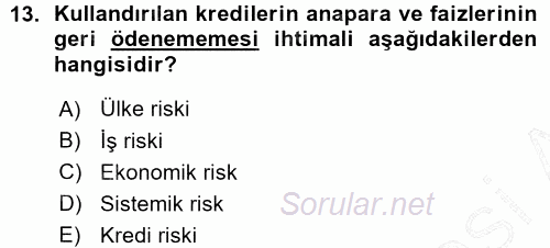 Bankalarda Kredi Yönetimi 2015 - 2016 Ara Sınavı 13.Soru