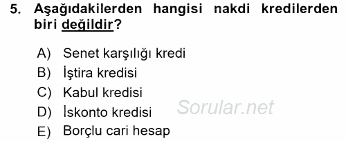 Bankalarda Kredi Yönetimi 2015 - 2016 Ara Sınavı 5.Soru