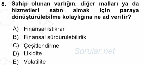 Bankalarda Kredi Yönetimi 2015 - 2016 Ara Sınavı 8.Soru