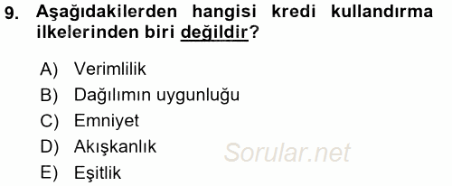 Bankalarda Kredi Yönetimi 2015 - 2016 Ara Sınavı 9.Soru