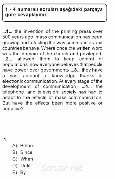 Bağlamsal Dilbilgisi 4 2014 - 2015 Dönem Sonu Sınavı 1.Soru