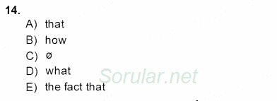 Bağlamsal Dilbilgisi 4 2014 - 2015 Dönem Sonu Sınavı 14.Soru