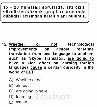 Bağlamsal Dilbilgisi 4 2014 - 2015 Dönem Sonu Sınavı 15.Soru