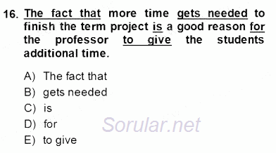 Bağlamsal Dilbilgisi 4 2014 - 2015 Dönem Sonu Sınavı 16.Soru