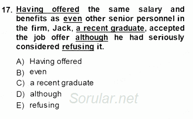 Bağlamsal Dilbilgisi 4 2014 - 2015 Dönem Sonu Sınavı 17.Soru