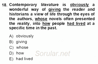 Bağlamsal Dilbilgisi 4 2014 - 2015 Dönem Sonu Sınavı 18.Soru