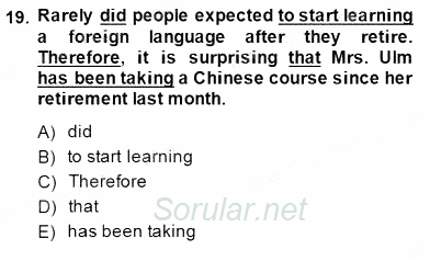 Bağlamsal Dilbilgisi 4 2014 - 2015 Dönem Sonu Sınavı 19.Soru