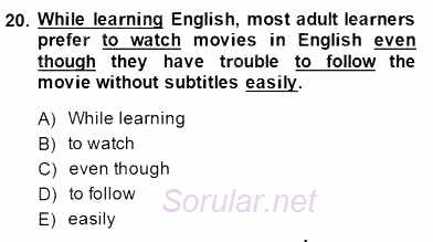 Bağlamsal Dilbilgisi 4 2014 - 2015 Dönem Sonu Sınavı 20.Soru