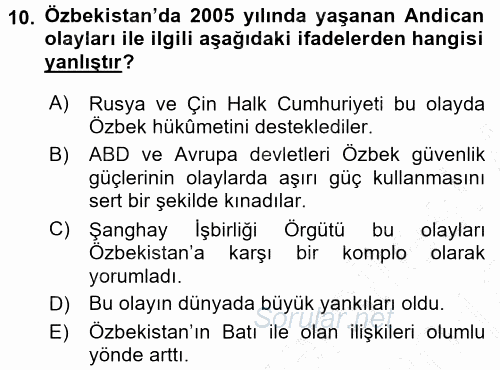 Çağdaş Türk Dünyası 2015 - 2016 Dönem Sonu Sınavı 10.Soru