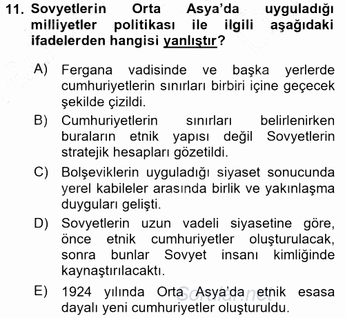 Çağdaş Türk Dünyası 2015 - 2016 Dönem Sonu Sınavı 11.Soru