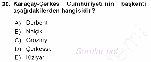 Çağdaş Türk Dünyası 2015 - 2016 Dönem Sonu Sınavı 20.Soru