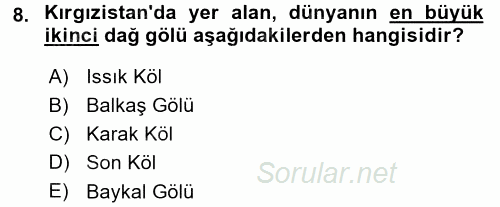 Çağdaş Türk Dünyası 2015 - 2016 Dönem Sonu Sınavı 8.Soru