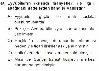 İslam Tarihi ve Medeniyeti 2 2014 - 2015 Ara Sınavı 16.Soru