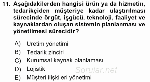 İşletme Bilgi Sistemleri 2017 - 2018 Dönem Sonu Sınavı 11.Soru