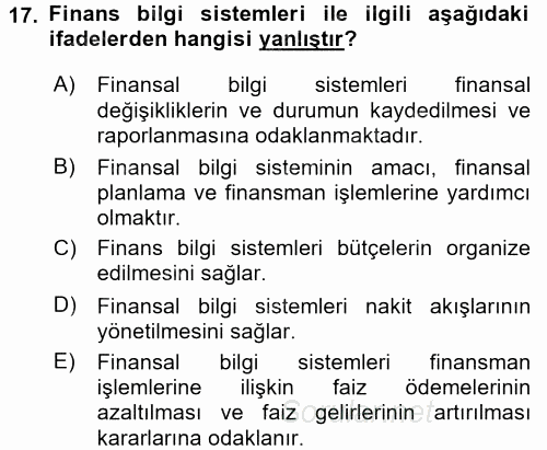 İşletme Bilgi Sistemleri 2017 - 2018 Dönem Sonu Sınavı 17.Soru