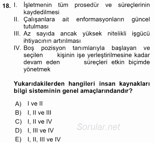 İşletme Bilgi Sistemleri 2017 - 2018 Dönem Sonu Sınavı 18.Soru