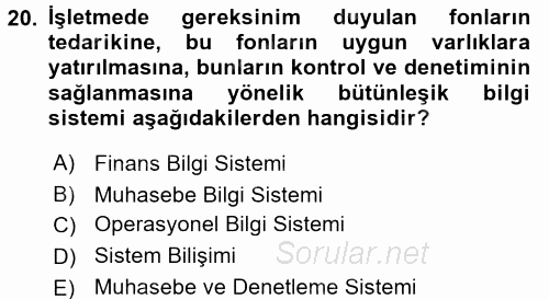 İşletme Bilgi Sistemleri 2017 - 2018 Dönem Sonu Sınavı 20.Soru