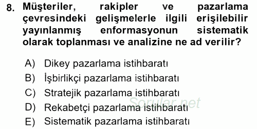 İşletme Bilgi Sistemleri 2017 - 2018 Dönem Sonu Sınavı 8.Soru