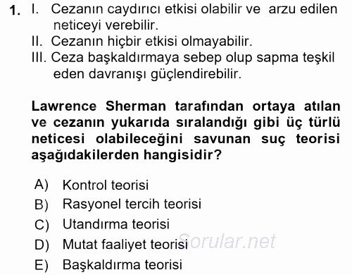Kriminoloji 2017 - 2018 Dönem Sonu Sınavı 1.Soru