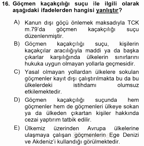 Kriminoloji 2017 - 2018 Dönem Sonu Sınavı 16.Soru