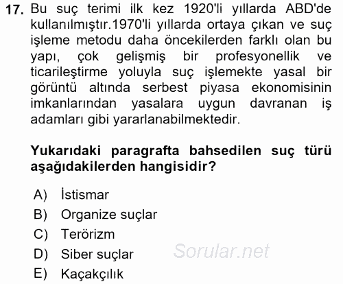 Kriminoloji 2017 - 2018 Dönem Sonu Sınavı 17.Soru