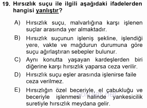 Kriminoloji 2017 - 2018 Dönem Sonu Sınavı 19.Soru