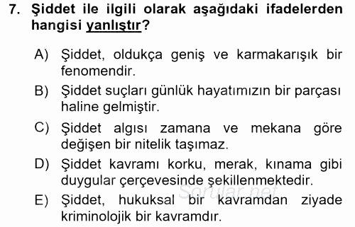 Kriminoloji 2017 - 2018 Dönem Sonu Sınavı 7.Soru