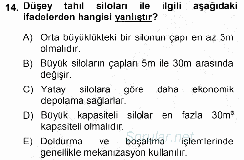 Tarımsal Yapılar ve Sulama 2014 - 2015 Ara Sınavı 14.Soru