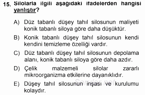 Tarımsal Yapılar ve Sulama 2014 - 2015 Ara Sınavı 15.Soru