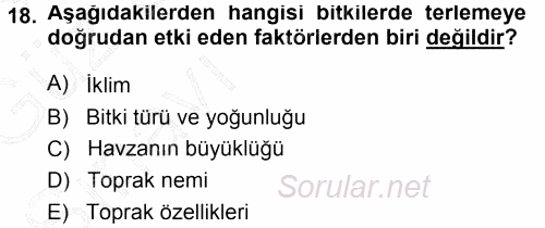 Tarımsal Yapılar ve Sulama 2014 - 2015 Ara Sınavı 18.Soru