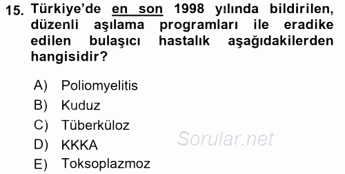 Temel Sağlık Ve Hastalık Bilgisi 2015 - 2016 Dönem Sonu Sınavı 15.Soru