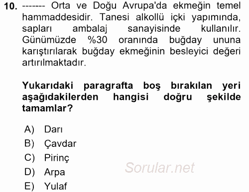 Gıda Coğrafyası 2017 - 2018 Ara Sınavı 10.Soru