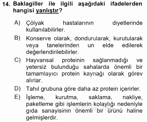 Gıda Coğrafyası 2017 - 2018 Ara Sınavı 14.Soru