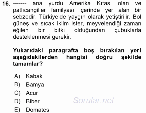 Gıda Coğrafyası 2017 - 2018 Ara Sınavı 16.Soru