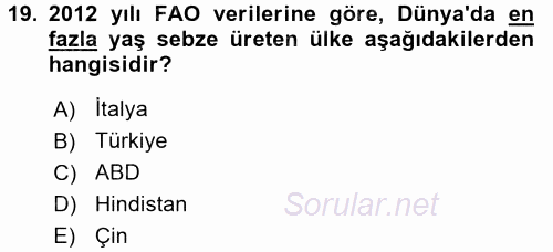 Gıda Coğrafyası 2017 - 2018 Ara Sınavı 19.Soru