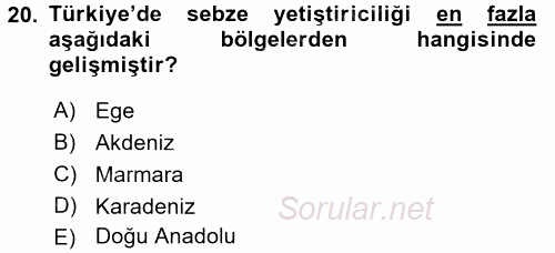 Gıda Coğrafyası 2017 - 2018 Ara Sınavı 20.Soru