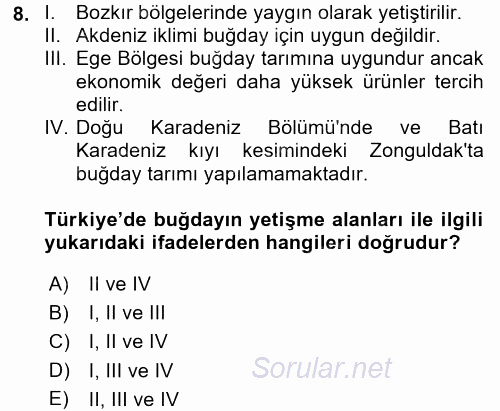 Gıda Coğrafyası 2017 - 2018 Ara Sınavı 8.Soru