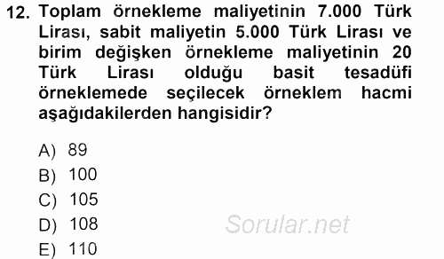 Tıbbi İstatistik 2012 - 2013 Dönem Sonu Sınavı 12.Soru