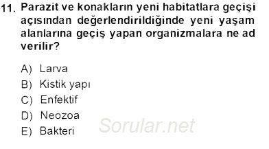 Temel Veteriner Parazitoloji 2014 - 2015 Dönem Sonu Sınavı 11.Soru