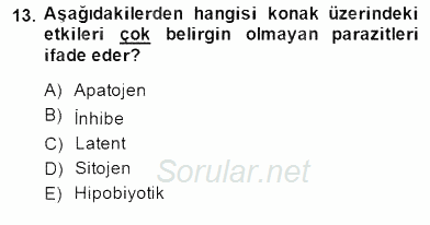 Temel Veteriner Parazitoloji 2014 - 2015 Dönem Sonu Sınavı 13.Soru
